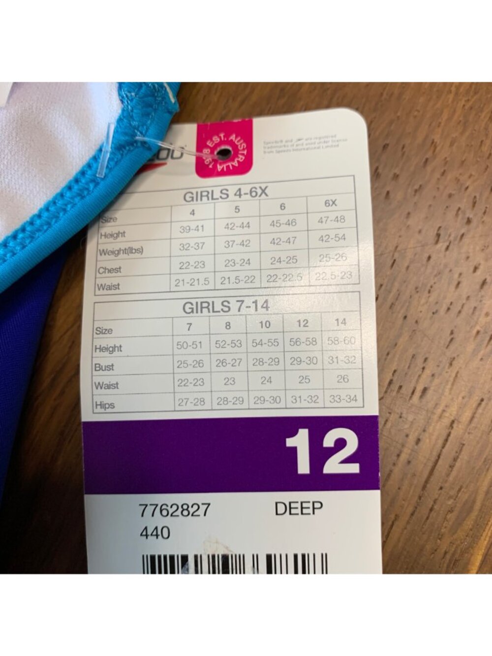 SPEEDO Performance Swimsuit Girls 12 One Piece Blue Swim Team NWT NEW Keyhole - Picture 9 of 9